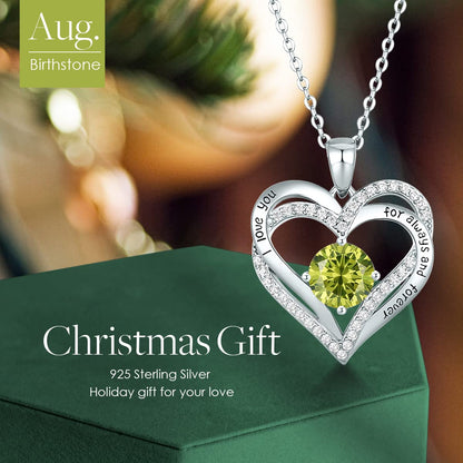 CDE Valentine's Day Gift Forever Love Heart Necklaces for Women, Wedding Anniversary, Birthday Mothers Christmas Day Gifts for Mom, Mother, Wife, S925 Silver Jewelry with Birthstone Pendant