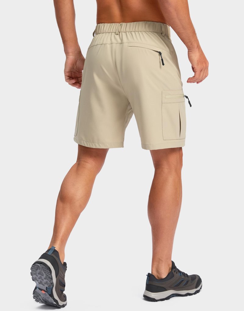 Pudolla Men's Hiking Cargo Shorts Lightweight 7" Travel Casual Shorts for Men Golf Work Outdoor with 5 Zipper Pockets(Khaki Medium)