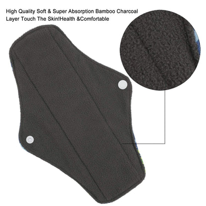 Reusable Sanitary Towels Pads(7 in 1, 25.4 cm 4 Layers), Antibacterial Bamboo Panty Liners with Wet Bag, Heavy Flow Night Washable Cloth Menstrual Sanitary Towels