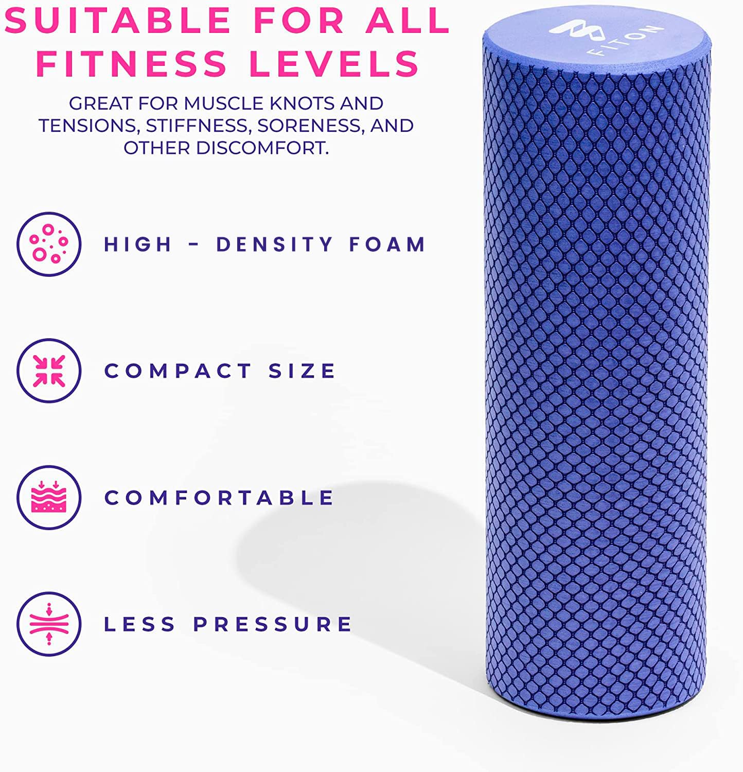 FitOn Recovery Foam Roller - High Density Travel Foam Roller for Muscle Massage and Deep Tissue Relief - Compact and Portable for Exercise, Travel, and Fitness - 12"x4", Purple
