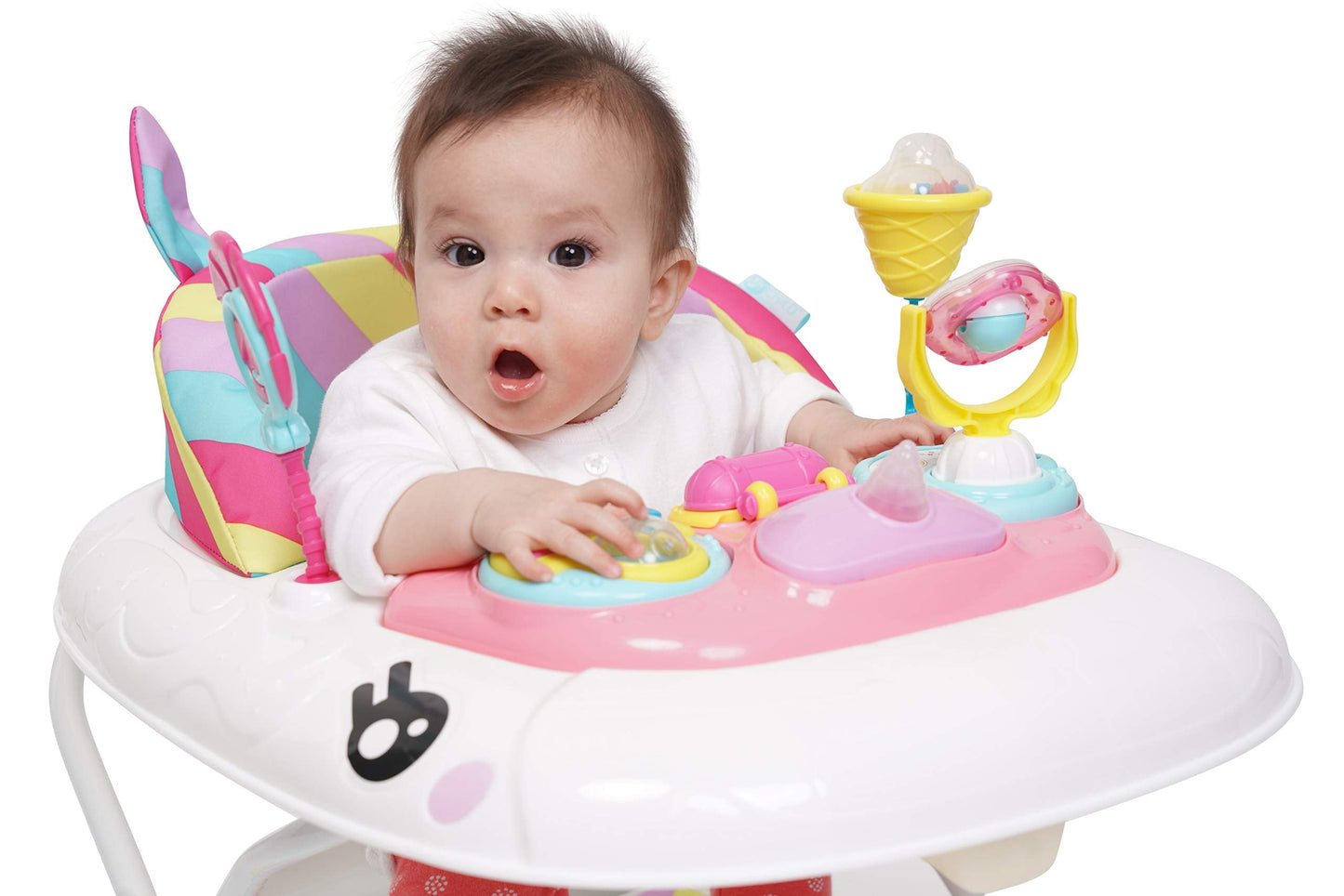MyChild Unicorn 2-in-1 Walker Rocker, Pink Rainbow - Activity Center Baby Walker - Easy fold Frame for Storage - 6 Months + Anti Fall Blocks for Extra Safety and 3 Height Adjustment.