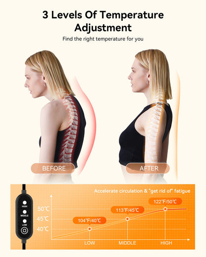 BETOVIN Heated Neck Stretcher for Pain Relief - Neck and Shoulder Relaxer Graphene Heated Cervical Traction Device Neck Pillow Corrector Chiropractic for TMJ Pain Relief Black Medium