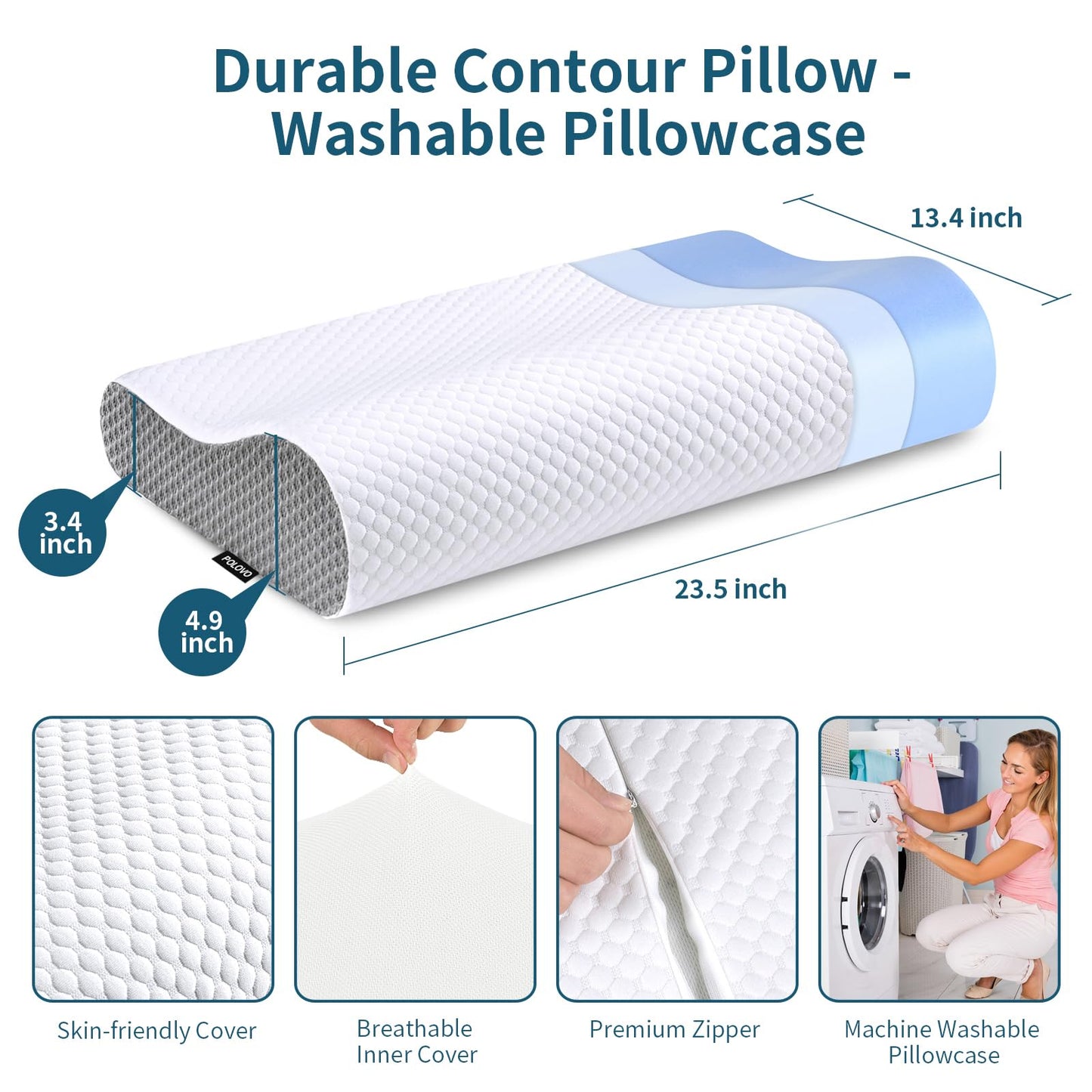 Memory Foam Pillows Neck Pillow Bed Pillow for Sleeping, Ergonomic Cervical Pillow for Neck and Shoulder Pain Relief,Orthopedic Contour Pillow for Side Back Stomach Sleeper(Blue&Grey)