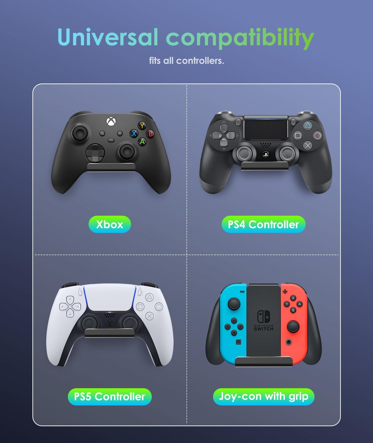 6 Pack Foldable Controller Wall Mount Holder for Xbox PS5 PS4 PS3 Switch Pro Strong Adhesive/Screw Upgraded Controller Stand Hanger with Anti-slip Pad Universal Gaming Remote, Headphone Accessories
