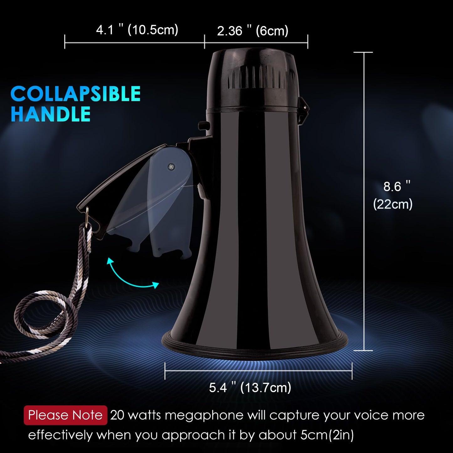 MyMealivos 20w Megaphone Speaker Portable Voice Changer Bullhorn with 6 Different Sound Effects & Built-in Siren and Record & Adjustable Volume Loud Speaker for Outdoor Sports, Party-Black