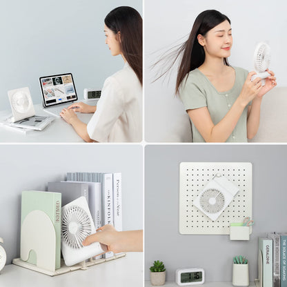JISULIFE Small Desk Fan, Portable Travel with 4500mAh Battery, USB Rechargeable Folding Design for Flexibility, Strong Quiet Wind with 4 Speed Modes, Ideal Gifts for Office/Home/Camping - White