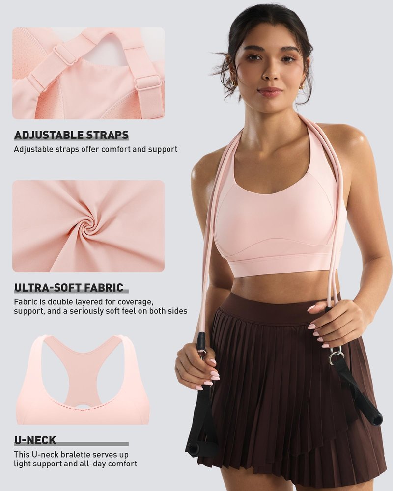 RUNNING GIRL High Impact Sports Bras for Women, Adjustable Straps Pink Sports Bra High Support Molded Cup Racerback Workout Bra(WX3143 Flush Pink S)