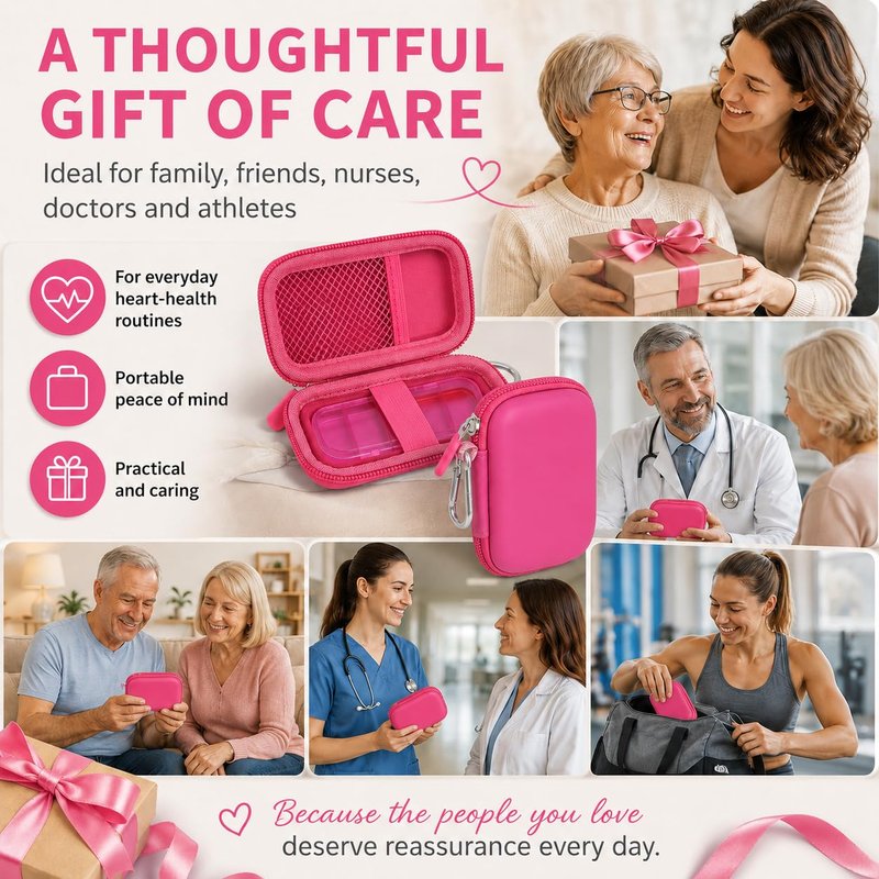PAIYULE Heart Rate Monitor Case for KardiaMobile 6L / 6L Max 1L Personal EKG Monitor Storage Holder for Cardiac Mobile Portable Heart Rate Monitor Bag Organizer (Pill Box Included) Rose Red