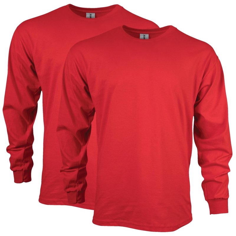 Gildan Men's Ultra Cotton Long Sleeve T-Shirt, Style G2400, Multipack, Red (2-Pack), Large