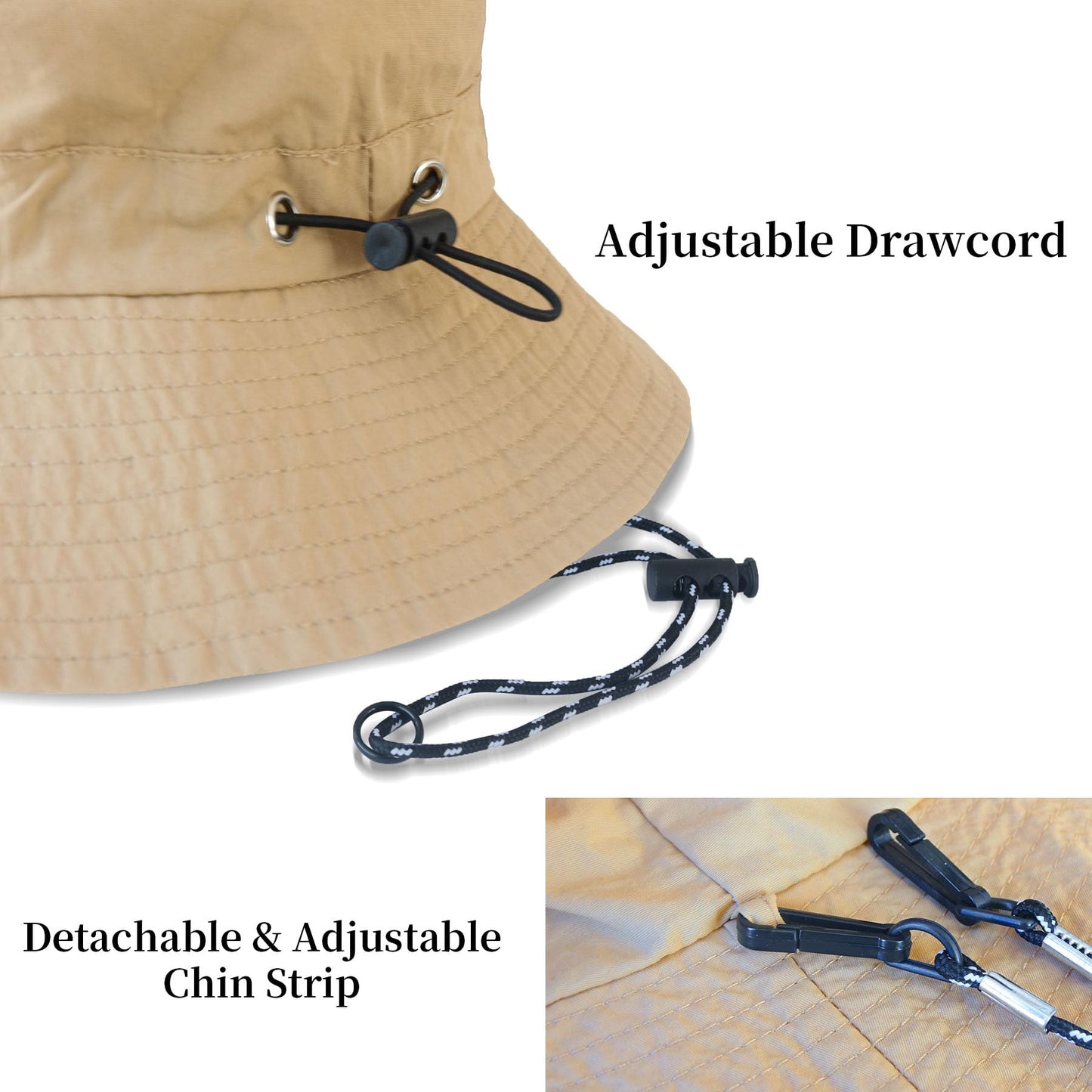 NPJY Packable Quick Dry Sun Bucket Hats for Women Lightweight Outdoor Waterproof Rain Hat with Detachable Chin Strap Small-Medium （Size: 22-22 3/4） Black