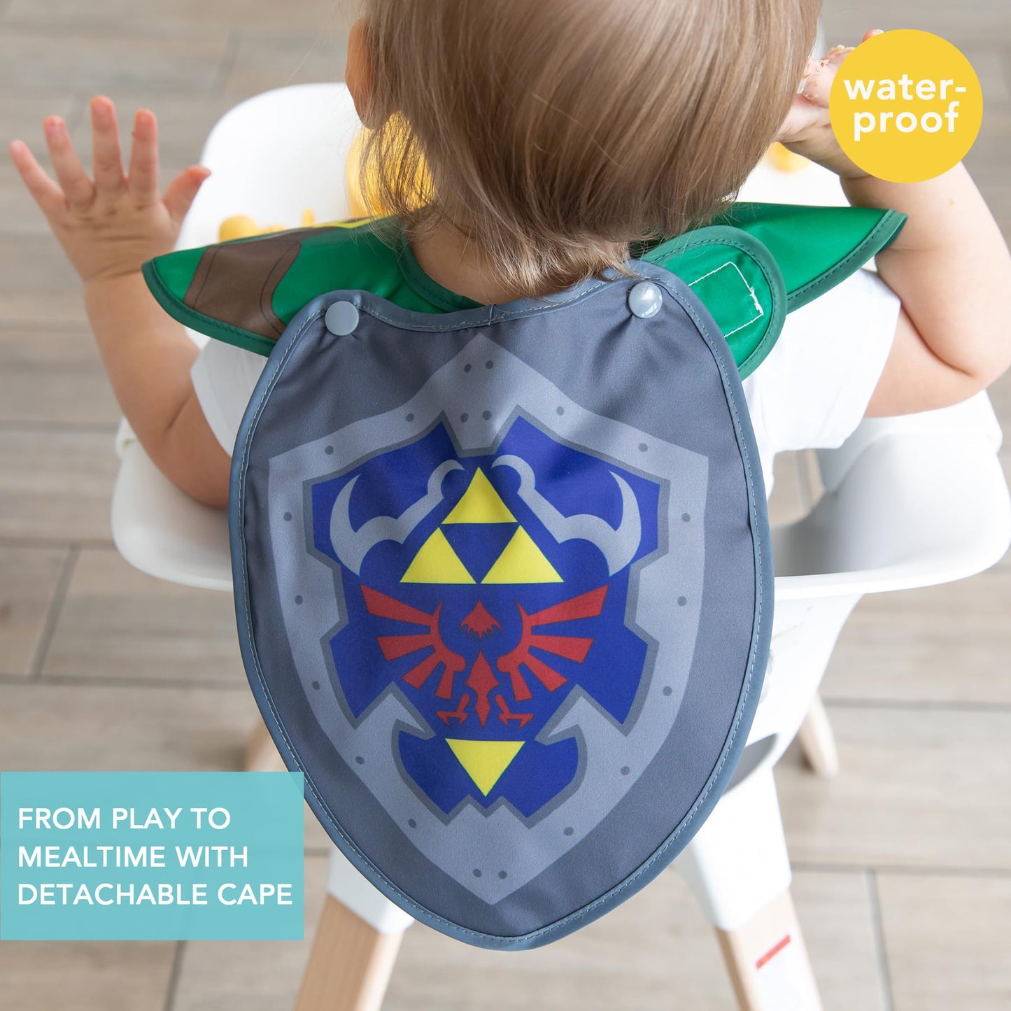 Bumkins Nintendo Bibs for Girl or Boy, SuperBib with Cape for Baby and Toddler 6-24 Months, Essential Must Have for Eating, Feeding, Baby Led Weaning Supplies, Mess Saving Catch Food, Legend of Zelda