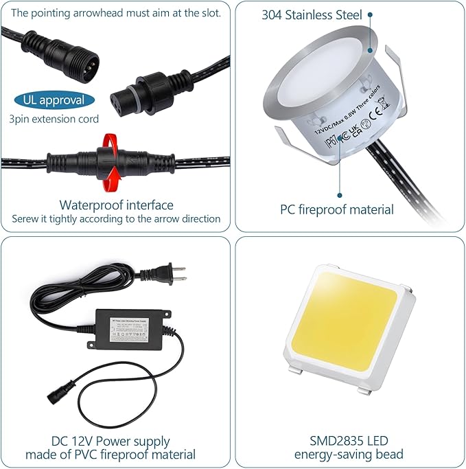 HIBOITEC 1Pcs Low Voltage Recessed RGB Deck Lamp φ42mm, Colorful LED Deck Lights Kit IP67 Waterproof, 12V Low Voltage In-Ground Outdoor LED Landscape Lighting for Yard, Garden, Patio, Stair