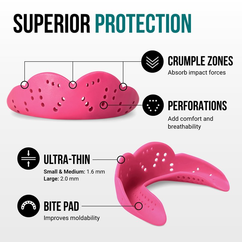 SISU Aero Small Mouthguard, Hot Pink - 30% Stronger Protection for Lacrosse, Football, Hockey, Roller Derby, Team Sports - Remoldable Up to 20 Times - Ultra Slim - Non Toxic