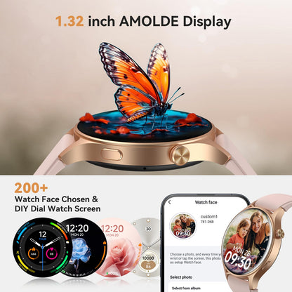 aeac Smart Watch for Women, 1.32'' AMOLED Ultra-Clear Screen Activity Trackers with Heart Rate/Sleep/SpO2 Monitor, Smartwatch for iPhone/Samsung/Android, 110+ Sport Modes Waterproof Fitness Watch