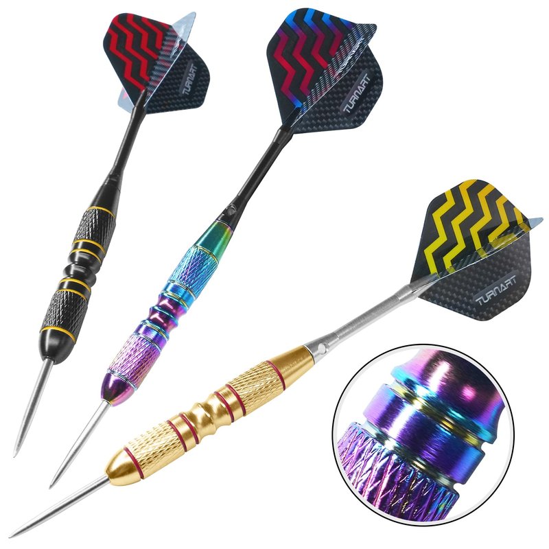 Turnart Darts Metal Tip Set - Steel Tip Darts Darts Set Professional Metal Darts 12 pcs 22/24 Grams Pro Dart Set with Stylish Case Aluminum Shafts Extra 9 Flights