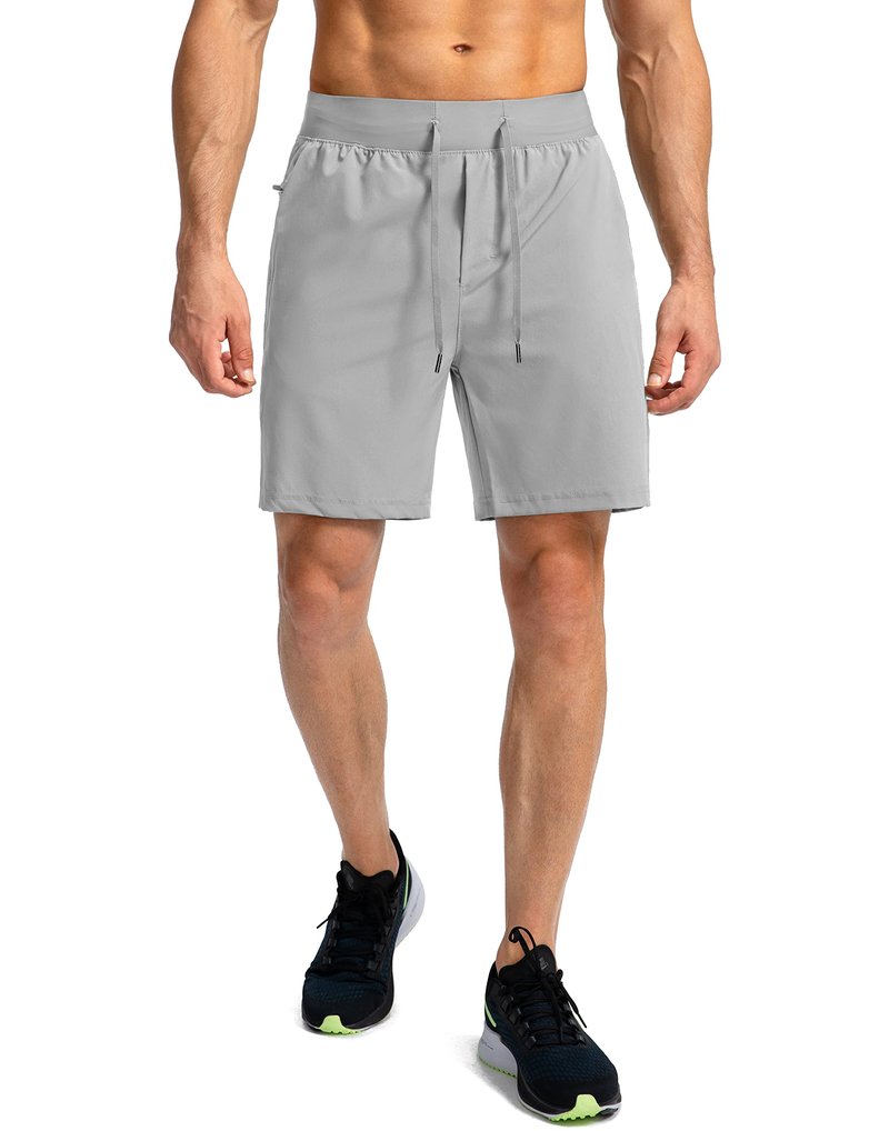 Soothfeel Men's Running Shorts with Zipper Pockets 7 Inch Lightweight Quick Dry Gym Athletic Workout Shorts for Men (Light Grey, XL)