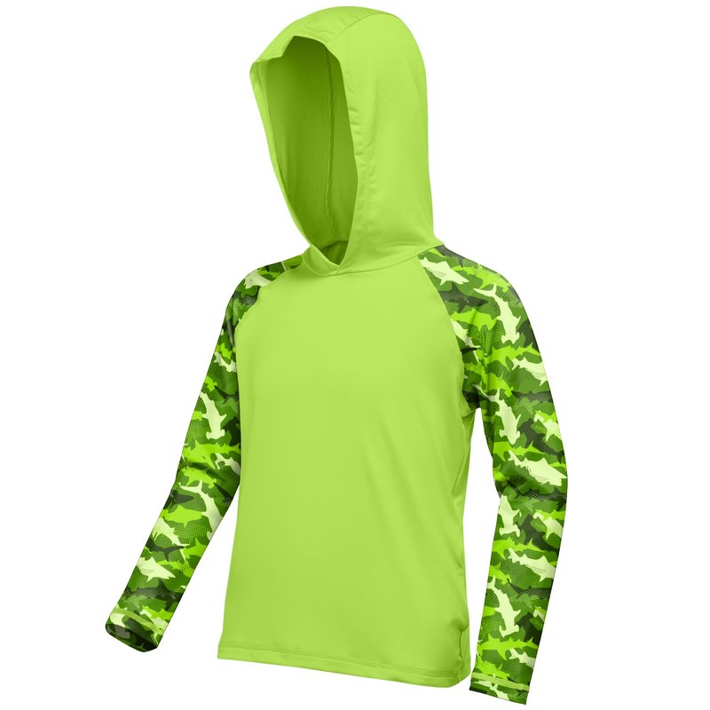 DRONIRING Boys Rash Guard Swim Hoodie, UPF 50+ UV Sun Protection Long Sleeve Fishing Shirt, Kids Youth SPF Water Shirts Lime Green