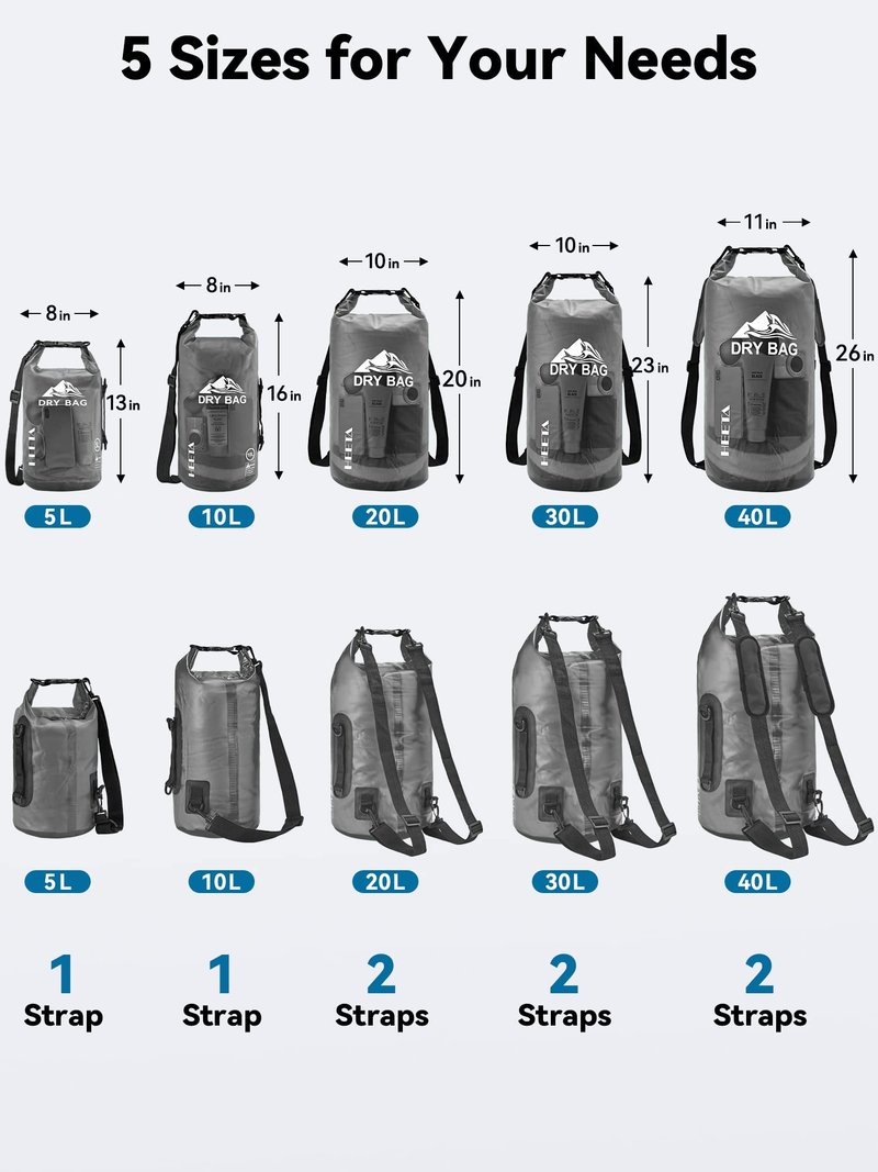 HEETA Dry Bag Waterproof for Women Men, Roll Top Lightweight Dry Storage Bag Backpack with Phone Case for Travel Swimming Boating Kayaking Paddle Board Camping Beach Accessories(Transparent Black,10L)