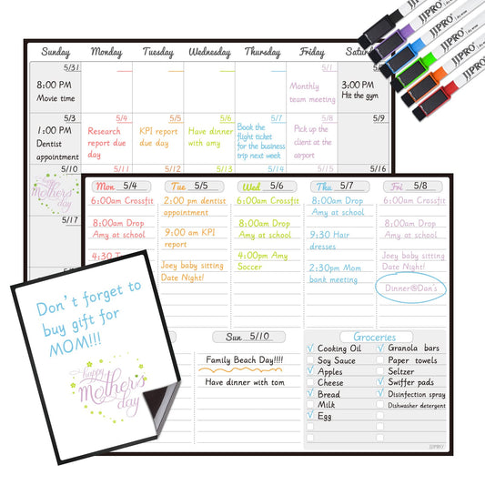 JJPRO Magnetic Dry Erase Monthly Calendar and Weekly Whiteboard for Fridge-Monthly Planner,Weekly Dry Erase Board for Refrigerators,One Bonus Notepad/to Do/Grocery List