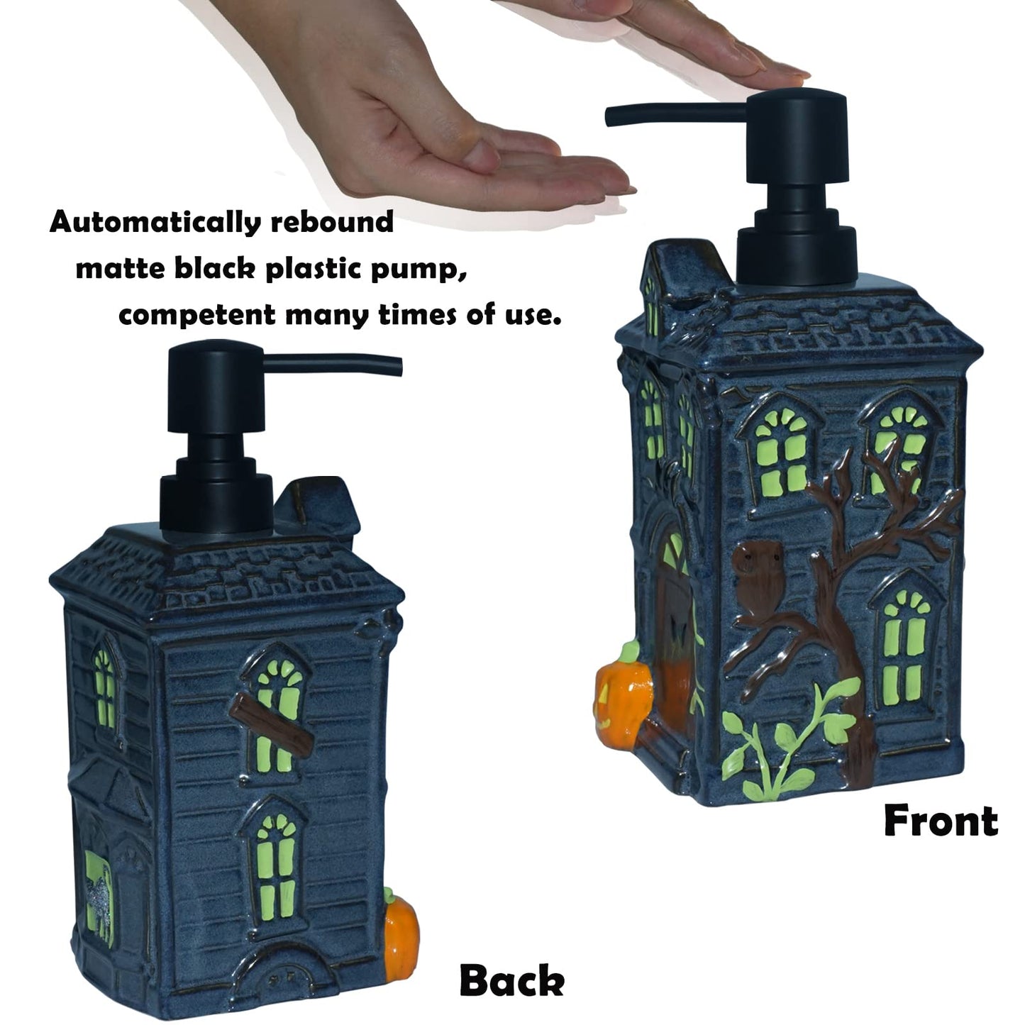CAAHANJIA Haunted House Soap Dispenser,Refillable Halloween Liquid Hand Soap Dispenser for Bathroom, Kitchen Sink - Black