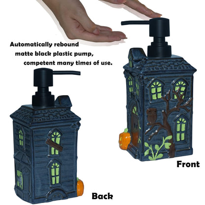 CAAHANJIA Haunted House Soap Dispenser,Refillable Halloween Liquid Hand Soap Dispenser for Bathroom, Kitchen Sink - Black