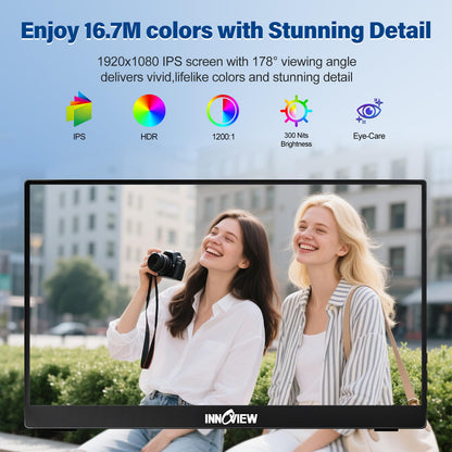 InnoView Portable Monitor Touchscreen 15.6" 1080P 10-Point Touch Screen Monitor Portable with Protective Sleeve Built-in Stand, 1200:1 HDMI USB C Travel Monitors for Laptop, PC, Phone