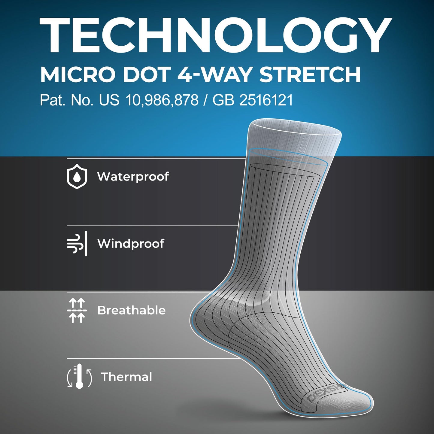 DexShell Waterproof Socks for Men & Women, Hiking Walking Outdoor Gear in Cold Wet Weather, DEXDRI Inners with Breathable PFOA-free Membrane, Unisex MD, SDS Grey