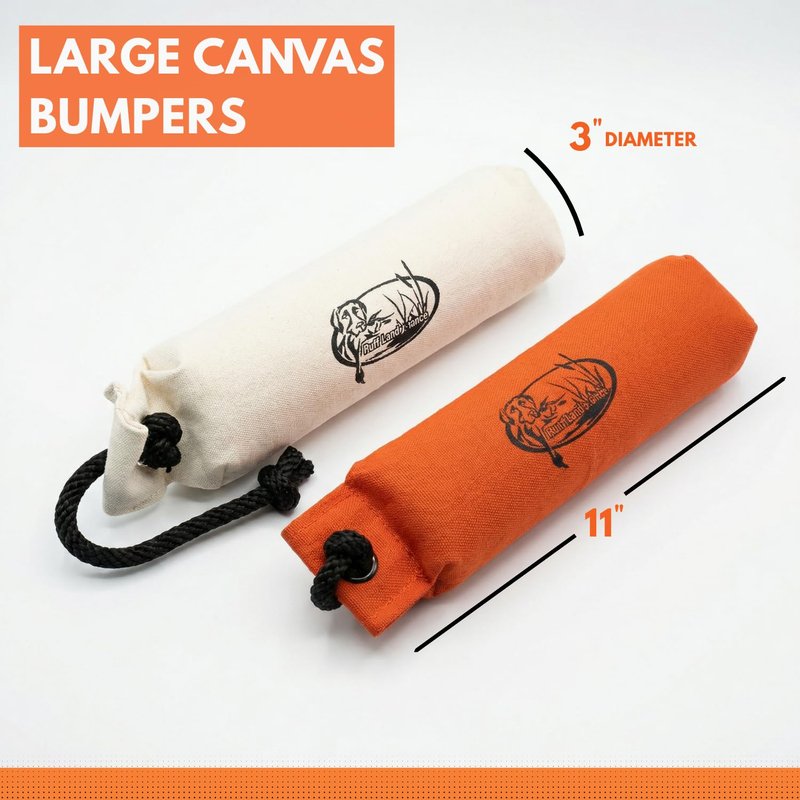 HuntEmUp 3" Canvas Dog Training Bumper – Retrieving Dummy for Retriever & Hunting Dog Training – Floating Water Dummy with Throw Rope – Mixed (6 Pack)
