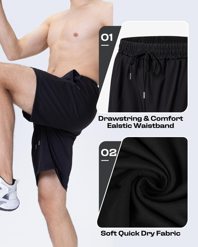 JWJ 3 Pack Mens Athletic Gym Workout Shorts Lightweight Quick Dry 9 inch Inseam Running Shorts for Men Activewear Basketball Short with Zipper Pockets Black Black Army L