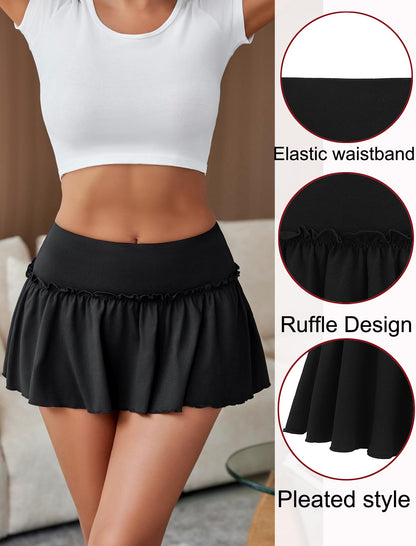 Avidlove Sexy Mini Skirt for Women Solid Ruffle Lingerie Skirt Short Skirts Black
