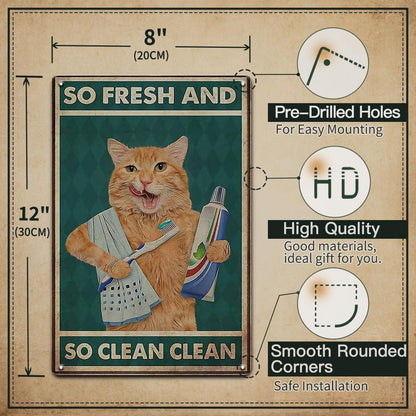 Cat Bathroom Wall Decor Cat Signs Gifts for Cat Lovers, Orange Cat Brushing Teeth And Washing Face Bathroom Decor Weird Stuff, 12x8 Inches Cat Decor Funny Bathroom Signs