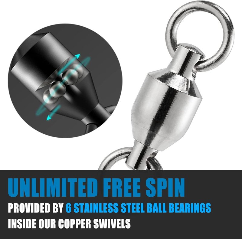 Dr.Fish Fishing Swivels - 20 Pack Ball Bearing Copper Stainless Steel High Strength | Saltwater Tackle