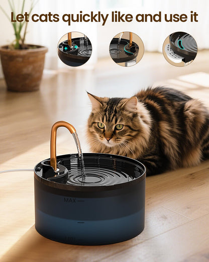 Cat Water Fountain, 71oz/2.1L Cat Fountain for Drinking with Copper Faucet, MISFANS-Designed Pump & Filter, Plastic Automatic Pet Water Fountain Bowl & Dispenser with 3-Pack Replaceable Filters