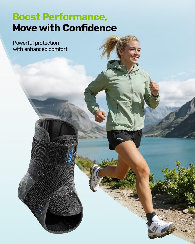 Rakiie Quick Lace Up Ankle Brace with 2 Metal Support Stays, Breathable Stabilizer for Sprained Ankle, Slim Fit Ankle Support for Men & Women, Sports, Running, Basketball (Black, M)