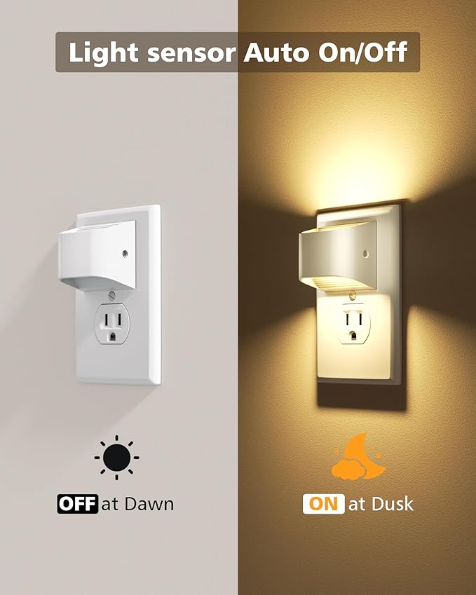 VOLISUN Night Lights Plug into Wall, 2 Pack Up and Down LED Night Light with Dusk to Dawn Light Sensor, 3000K Warm White Nightlight for Hallway, Bedroom, Bathroom, Kitchen White