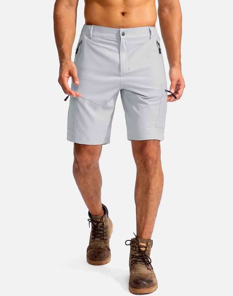 Pudolla Men's Hiking Cargo Shorts 9" Lightweight Outdoor Work Shorts for Men Travel Golf Camping Casual with 5 Zipper Pockets(Bright Grey 3X-Large)
