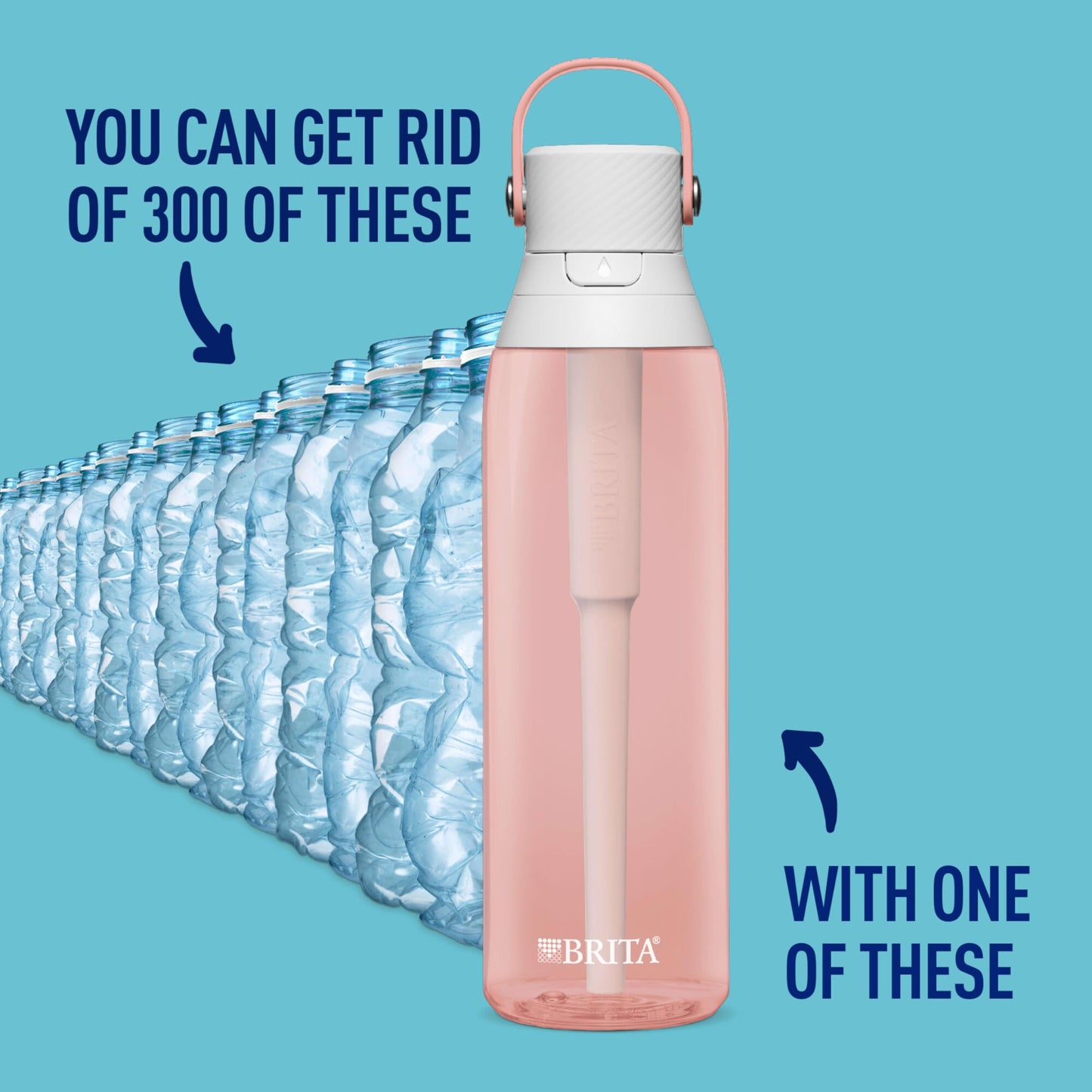 Brita Hard-Sided Plastic Premium Filtering Water Bottle, BPA-Free, Reusable, Replaces 300 Plastic Water Bottles, Filter Lasts 2 Months or 40 Gallons, Includes 1 Filter, Blush - 26 oz