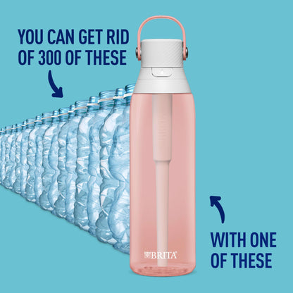 Brita Hard-Sided Plastic Premium Filtering Water Bottle, BPA-Free, Reusable, Replaces 300 Plastic Water Bottles, Filter Lasts 2 Months or 40 Gallons, Includes 1 Filter, Blush - 26 oz