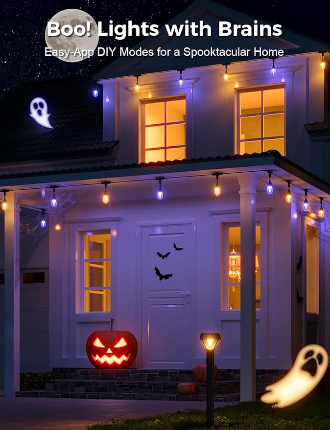 XMCOSY+ Outdoor String Lights Smart, 49Ft RGBCWIC Patio Lights Waterproof, App Control, Compatible with Alexa, Color Changing LED String Light for Outside Yard Garden Porch