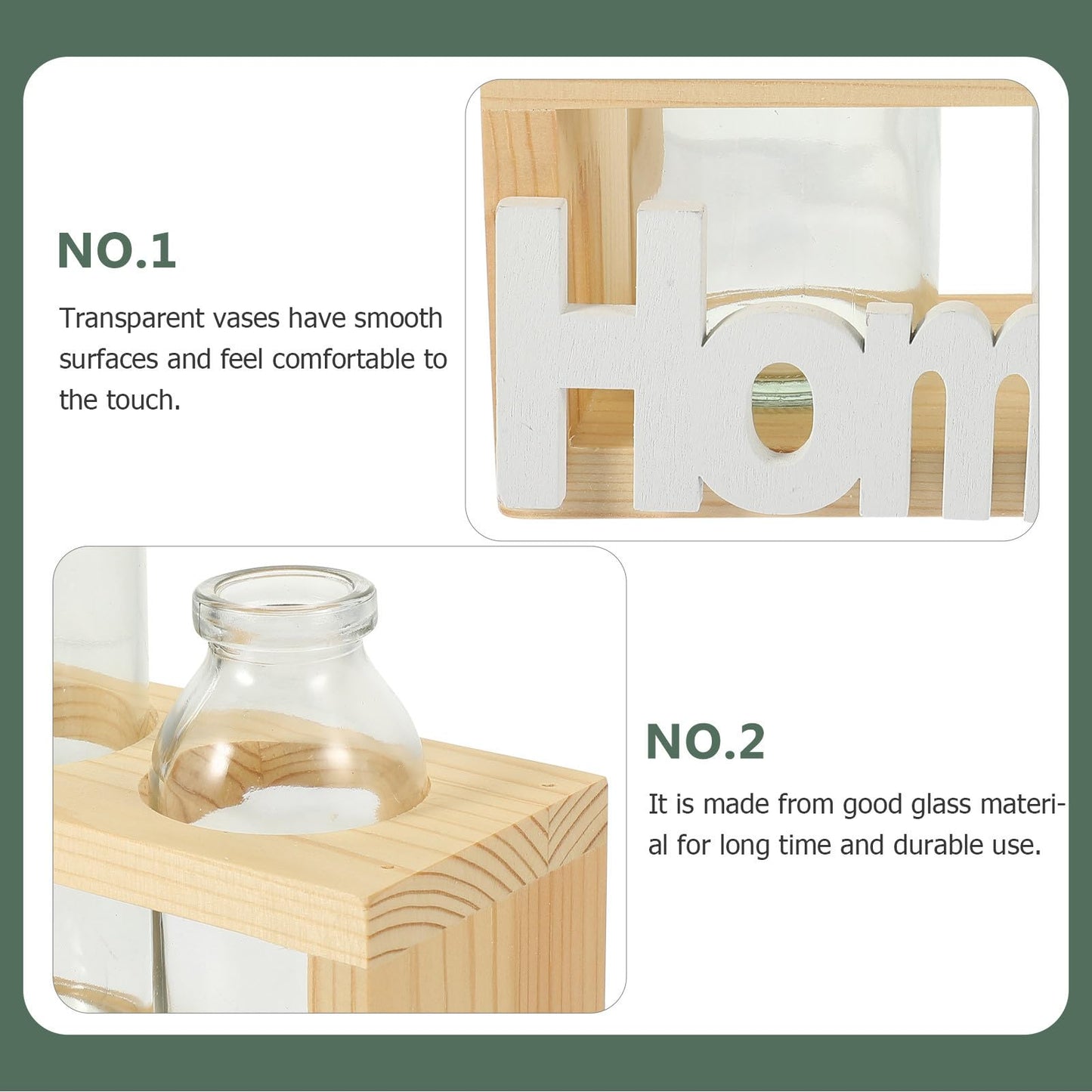 Balacoo Glass Hydroponic Vase Set with Wooden Stand, 2pcs Indoor Terrarium Planter for Living Plants, Decorative Tabletop Home Décor for Hydroponics and Plant Propagation