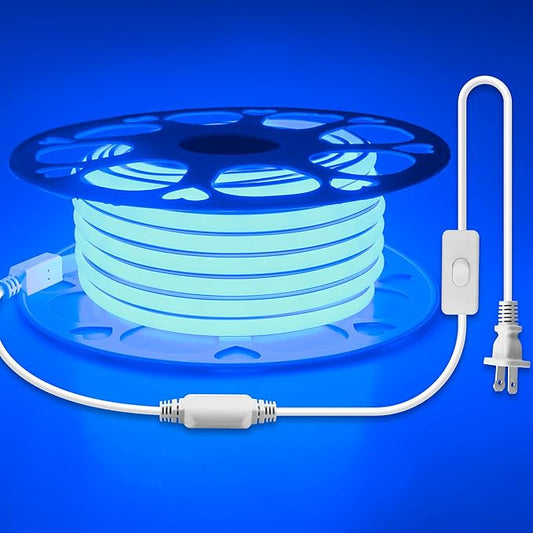 Aclorol COB LED Strip Light 120V 50ft Blue Outdoor LED Strip Lights Waterproof IP67 4320 LEDs Super Bright Rope Lights with Switch CRI90+ for Garden Patio Home Party Pool Indoor Outdoor Decoration
