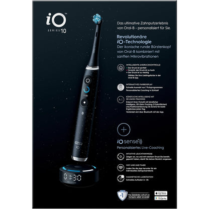 Oral-B iO Series 10 Electric Toothbrush, 7 Cleaning Modes for Dental Care, iOSense, Colour Display, Charging Travel Case, Designed by Braun, Cosmic Black