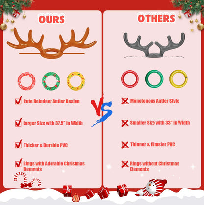 Christmas Inflatable Reindeer Antler Ring Toss Game 2 Sets, 2024 Christmas Games Party Supplies for Family Party (2 Antlers 12 Rings)