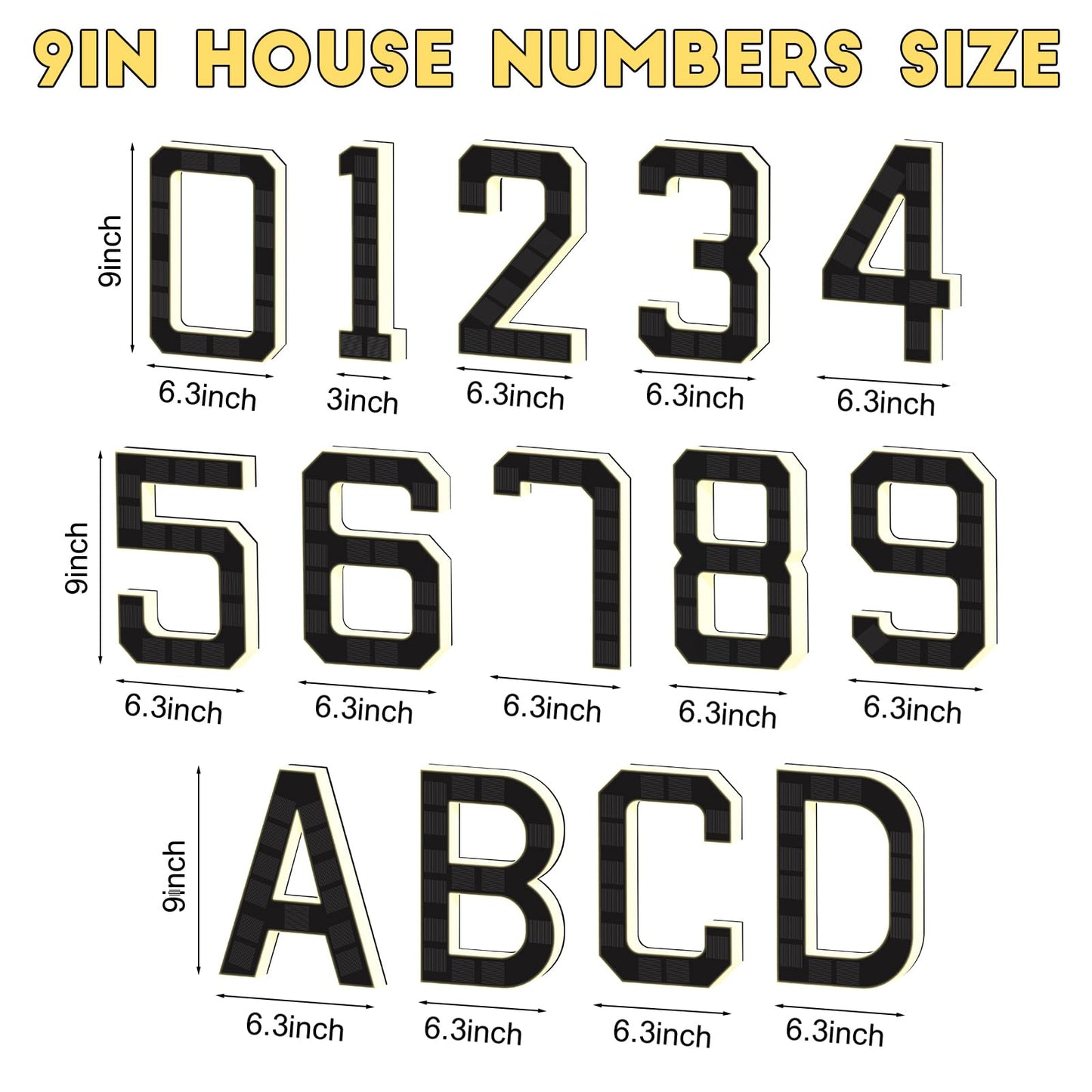 2026 New Solar House Numbers for Outside, Light Up Address Numbers for House, No Drill Adhesive or Screw Mount, IP65 Waterproof LED Illuminated Modern Address Sign, Dusk to Dawn (B, 9 inch)