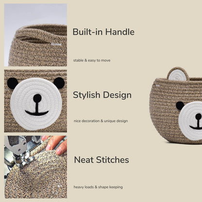 CherryNow Baby Basket for Nursery, Bear Gift Baskets for Kids, Baby Shower Basket with Handles, Small Cute Animal Baskets, Light Brown, 10.5"D x 8.5"H