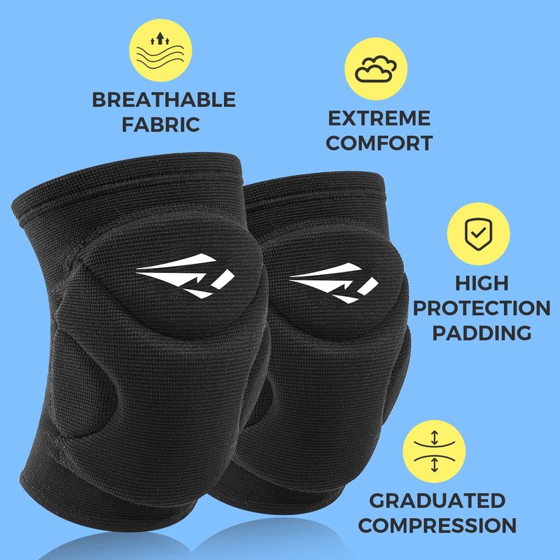 Rawxy Volleyball Basketball Knee Pads with High Shock Absorbing Cushion Wider Coverage Padding, Dance Riding Protector for Adult Junior Youth Men Women Boy Girls (black, Small)