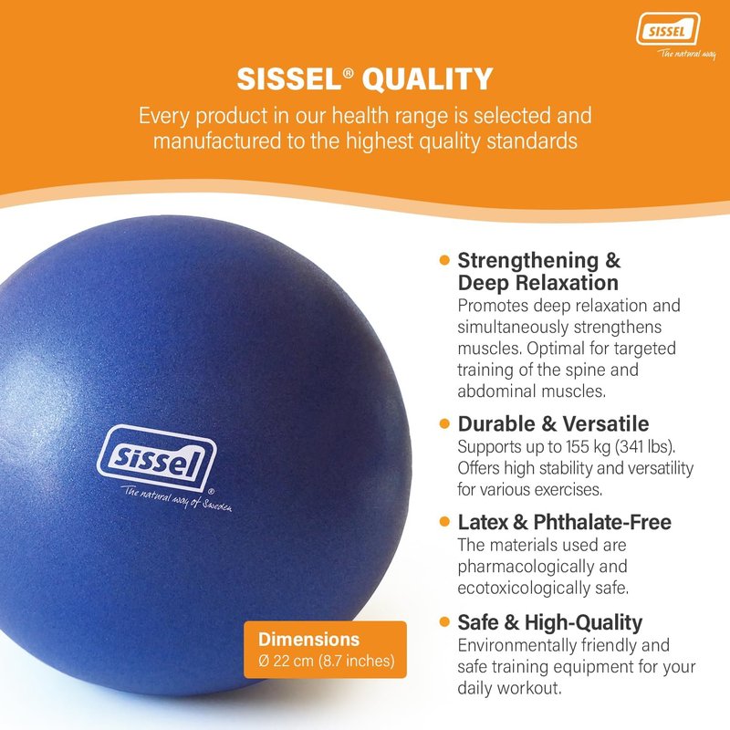 SISSEL Pilates Soft Ball - 8.5 in Gray | Phthalate-Free PVC for Deep Relaxation & Muscle Strengthening | 340 lbs Capacity