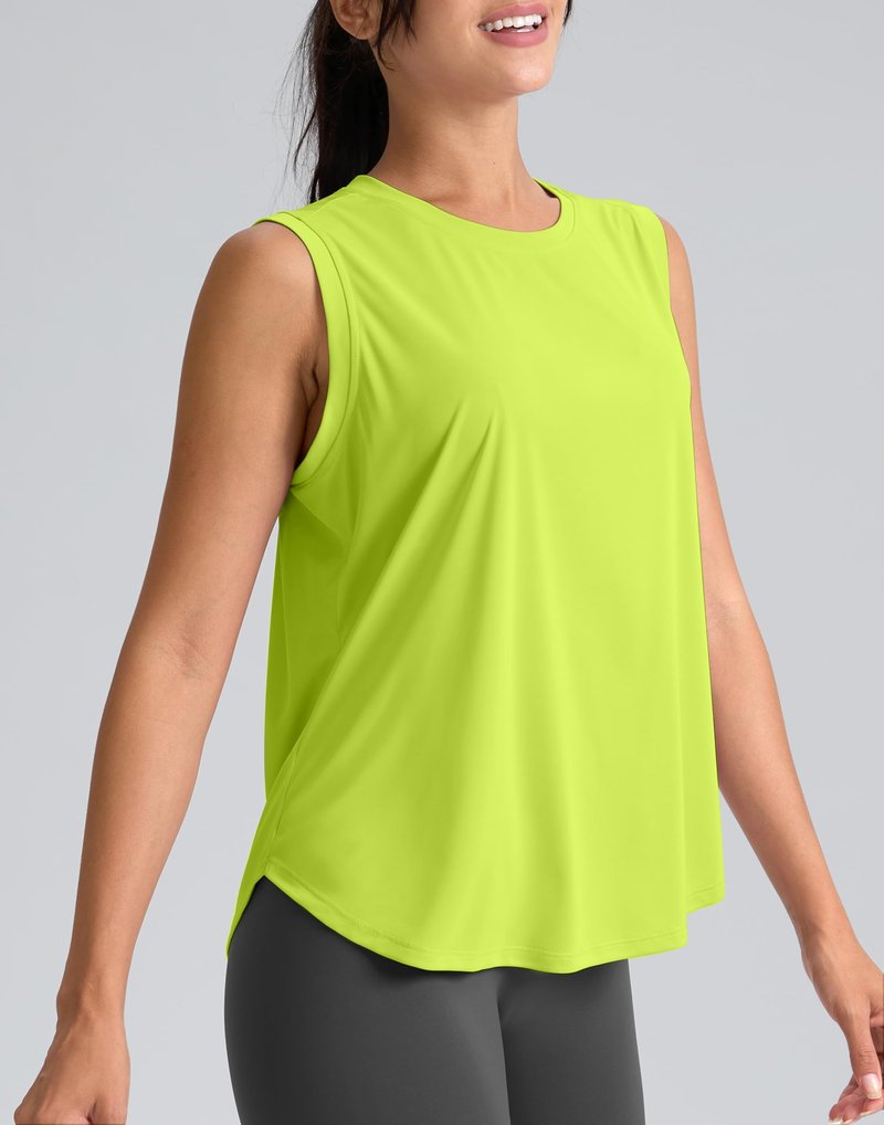 SANTINY Women's Sleeveless Workout Tops Breathable Lightweight Active Tennis Yoga Shirts Athletic Running Tank Tops for Women (Neon Green_S)