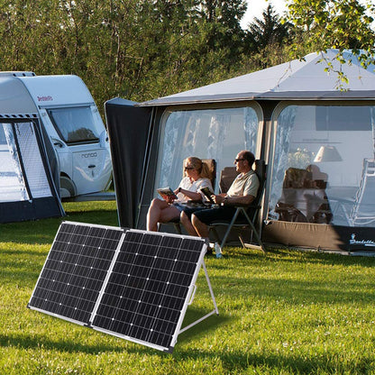 DOKIO Portable Foldable 150W 18v Solar Suitcase Monocrystalline, Folding Solar Panel Kit with Controller to Charge 12 Volts Batteries (AGM Lead/Acid Types Vented Gel) RV Camping Boat