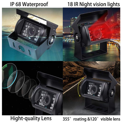 Camecho Truck Backup Camera Heavy Duty 18 LED IR Night Vision Waterproof Vehicle Rear View Camera 12 V 24V Backup Camera Without Guide Line (Rear Camera + 32.8 ft Cable)